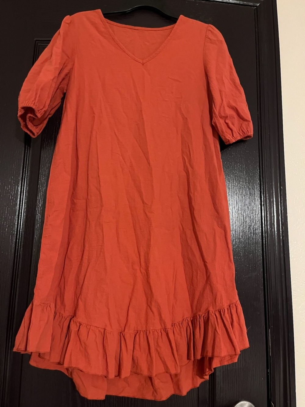 Orange Ruffle-Hem V-Neck Dress